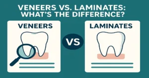 A picture showing the comparison of veneers vs laminates