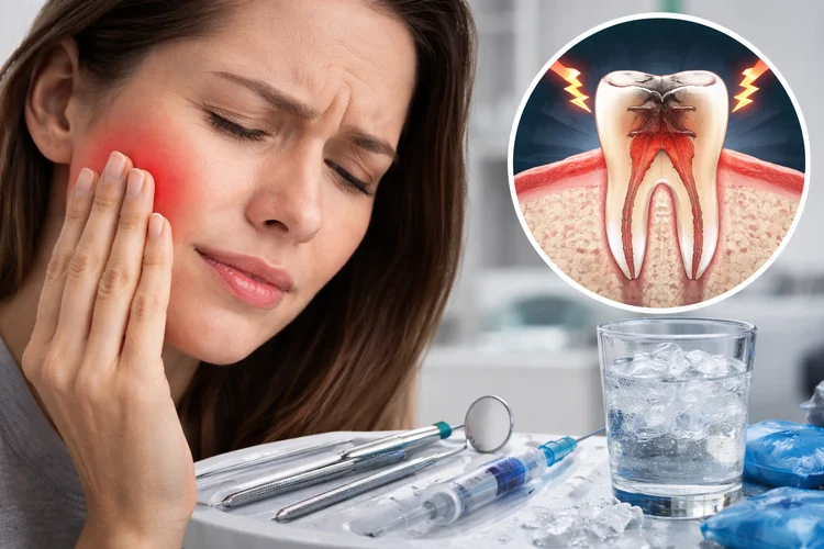 A picture of a woman suffering from tooth sensitivity